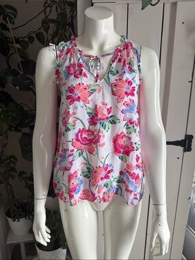 Gap Bright Pink Floral Tie-Neck Sleeveless Top NWOT